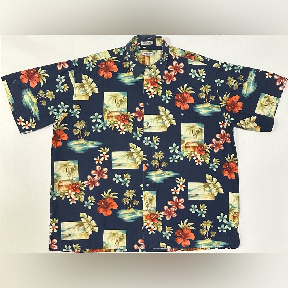 Pierre Cardin Hawaiian Shirt Mens 2XLT Cotton *Stained* Tropical Resortwear